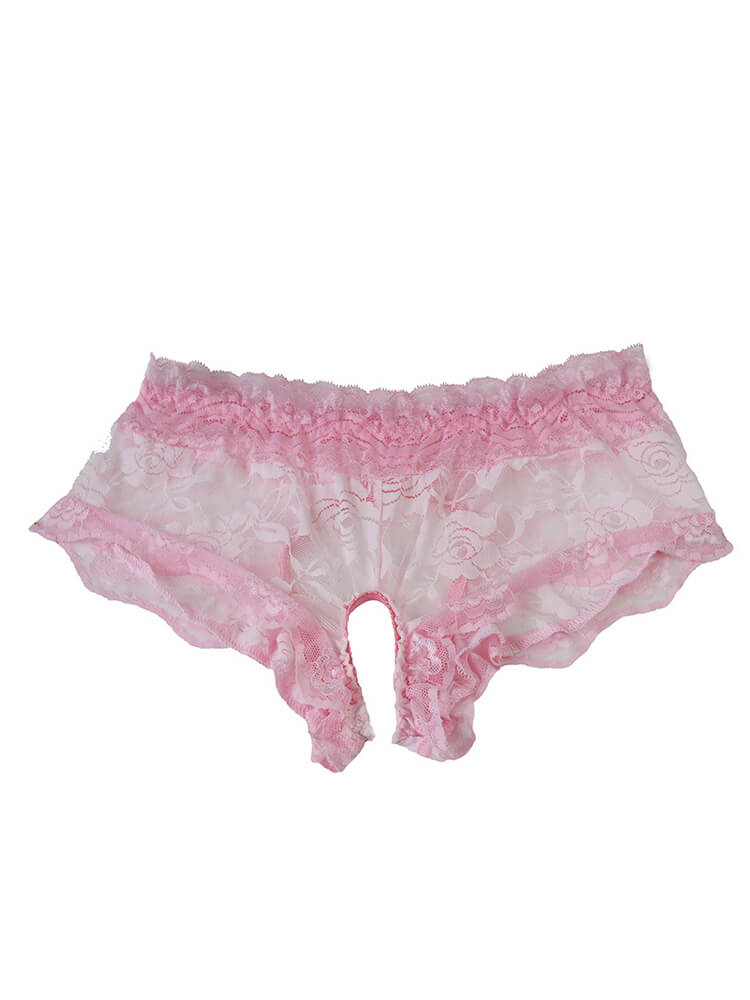 Men's Lace Transparent Open Crotch Boxer Briefs