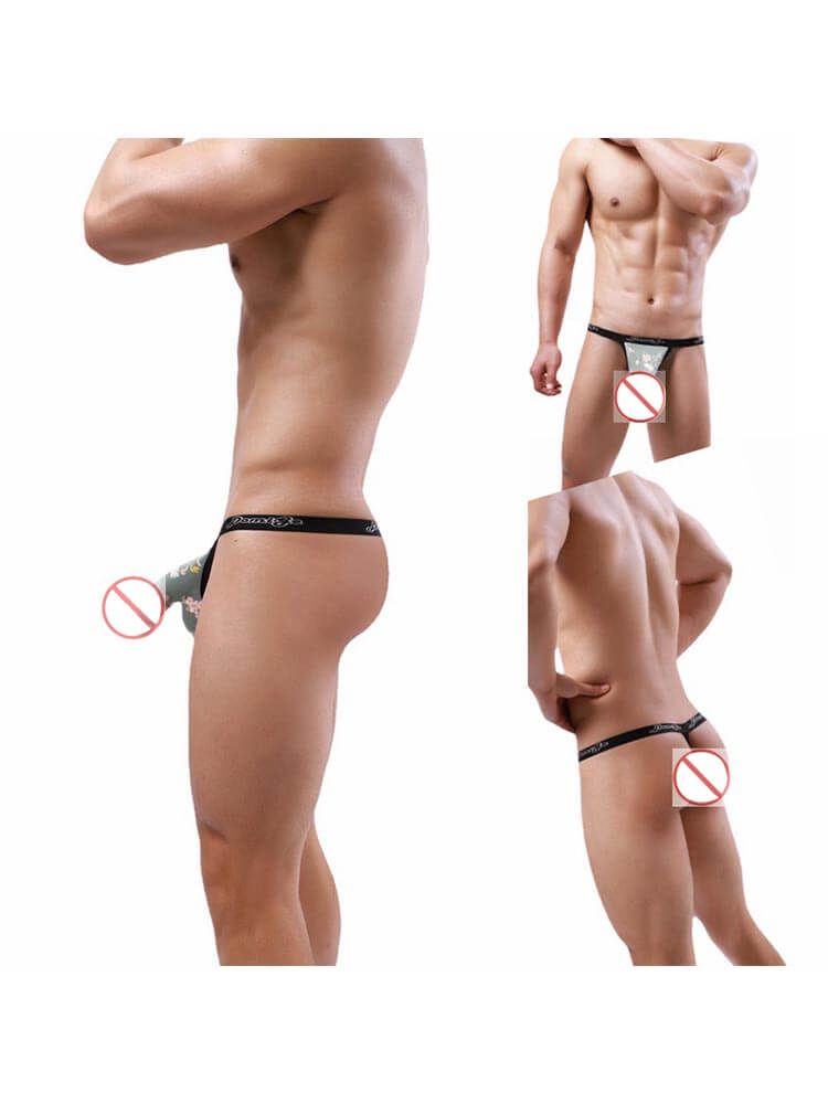 Men's Sexy Low-Rise Floral Print Elephant Nose Thong