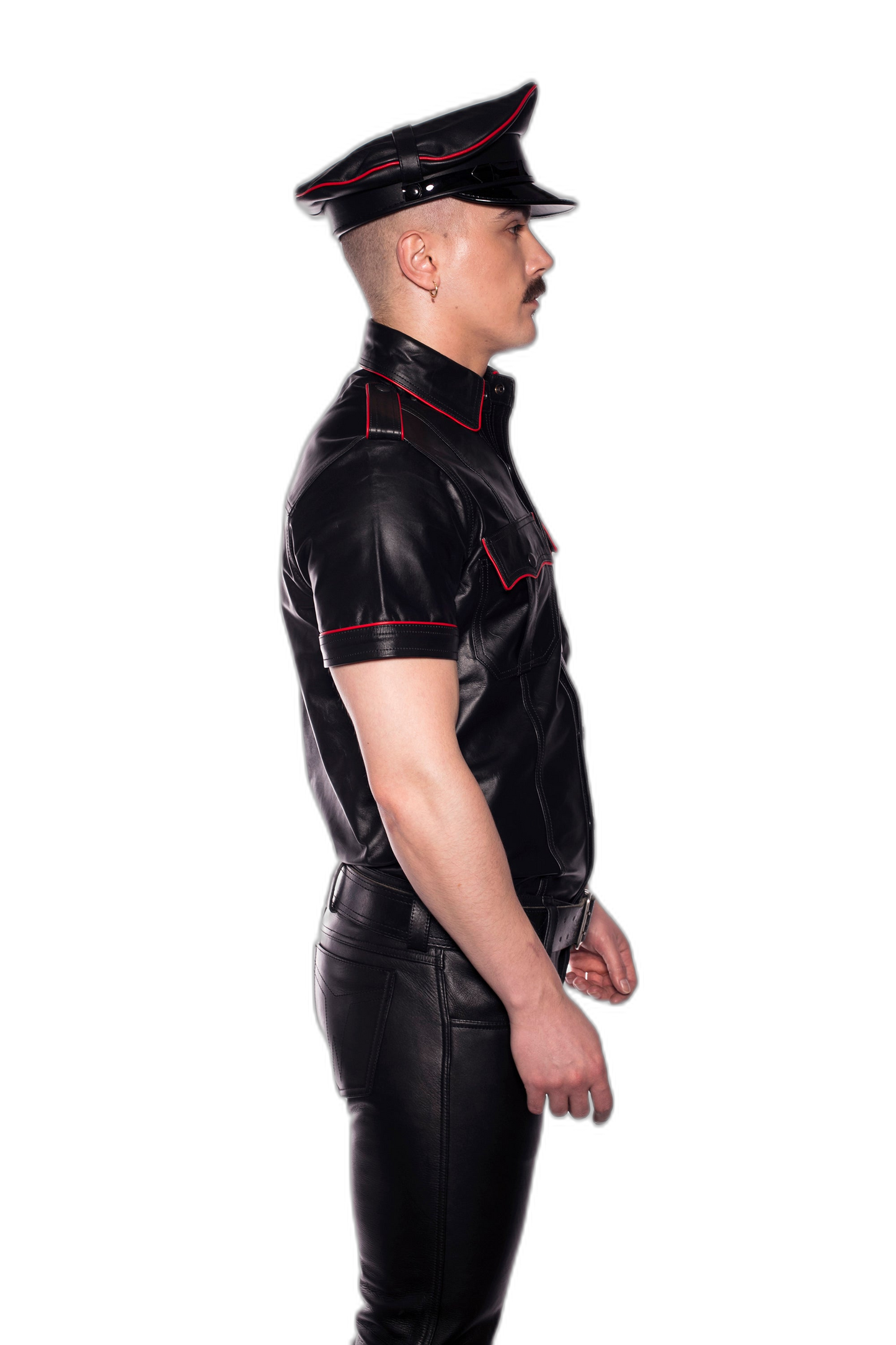 Prowler RED Leather Military Muir Cap Red Trim