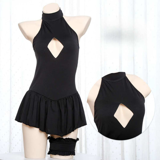 Black Cutout Halter Sailor Dress Set
