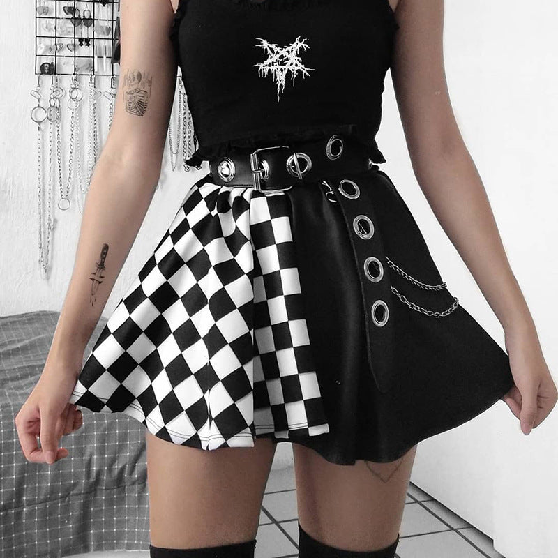 Checkerboard Split Gothic Mini Skirt