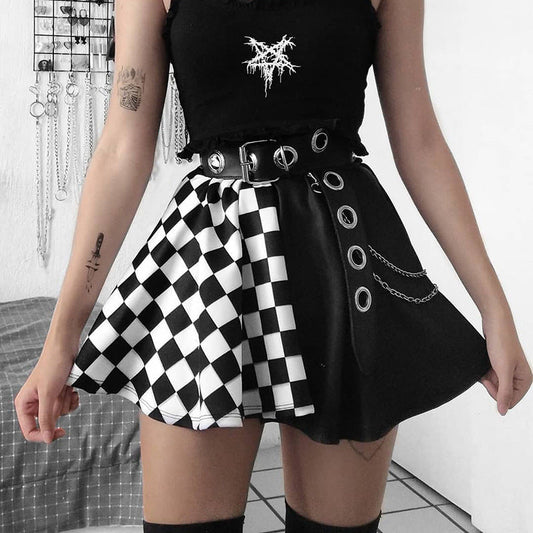 Checkerboard Split Gothic Mini Skirt