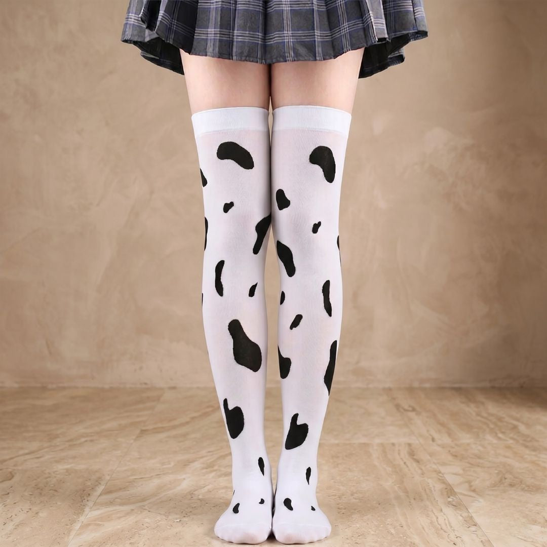 Cow Print Thigh High Stockings