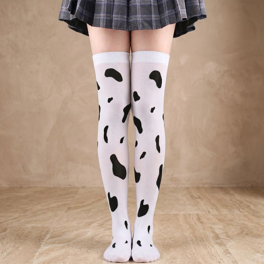 Cow Print Thigh High Stockings