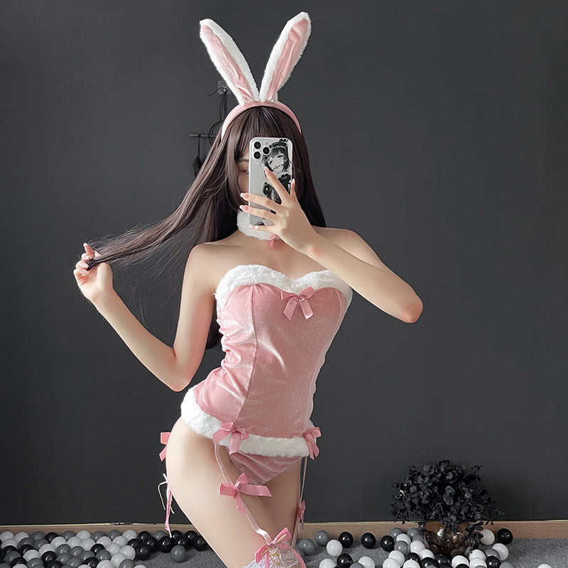 Fluffy Bunny Corset Lingerie Set
