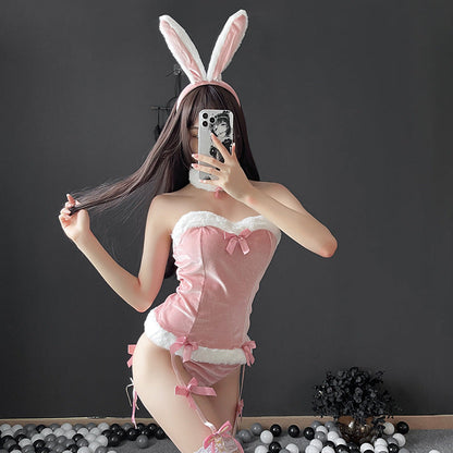 Fluffy Bunny Corset Lingerie Set