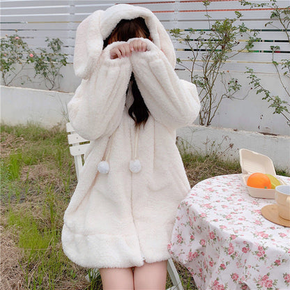 Plush Rabbit Ear Hooded Coat