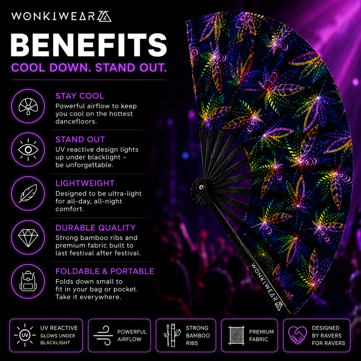 Mary Jane XL UV Reactive Festival Fan