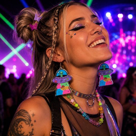 Alien Mushroom UFO Drop Earrings