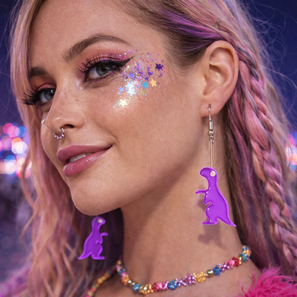 Purple Dinosaur Drop Earrings