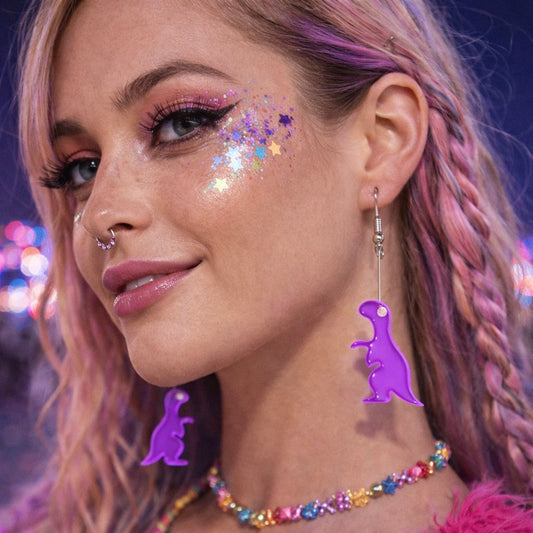 Purple Dinosaur Drop Earrings