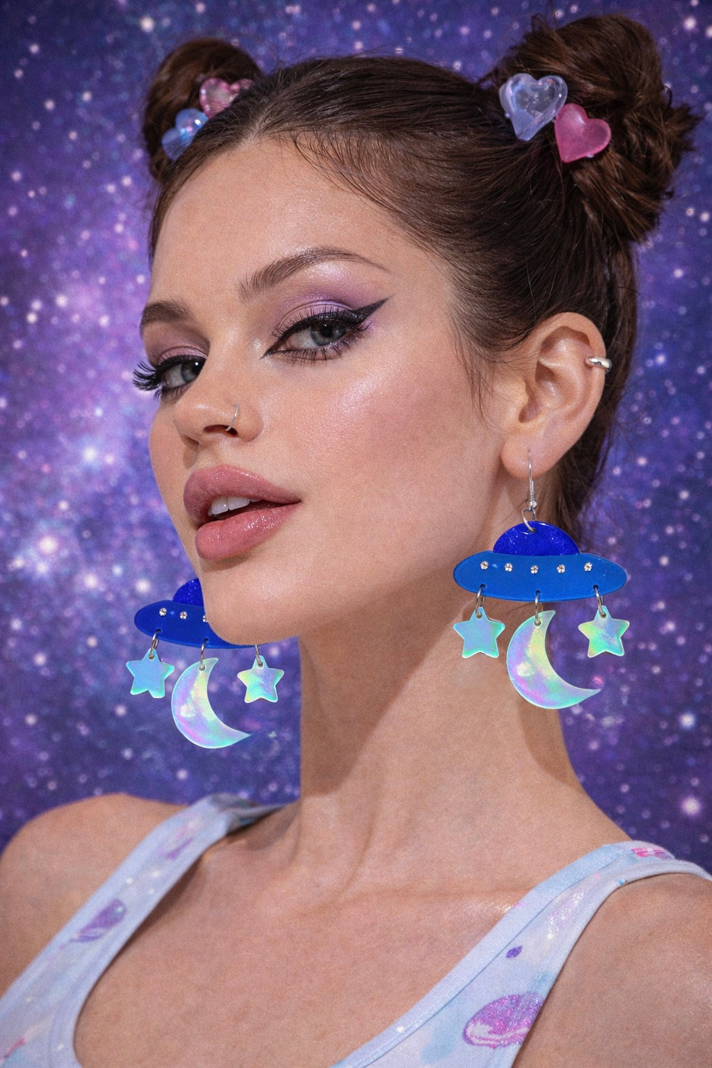 Moon & Star UFO Drop Earrings