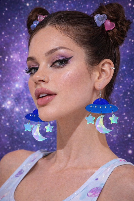 Moon & Star UFO Drop Earrings