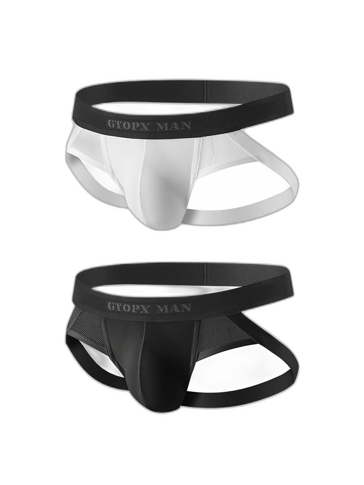 2 Pack Men's Low-Rise Ice Silk Breathable Mesh Jockstrap