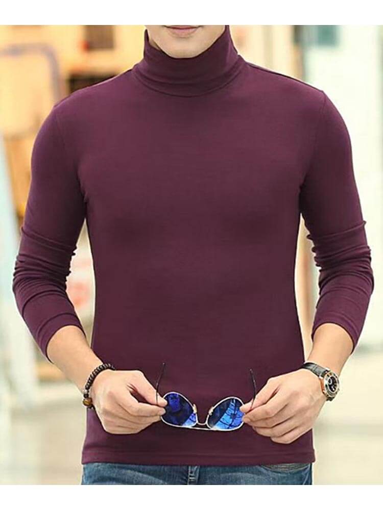 Men's Elastic Slim High Collar Solid Bottoming Shirt