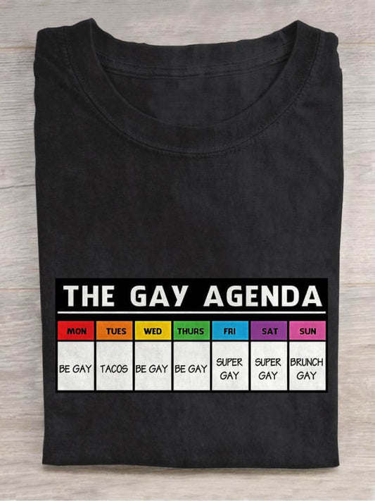 Men's Casual The Gay Agenda Print Cotton T-shirt