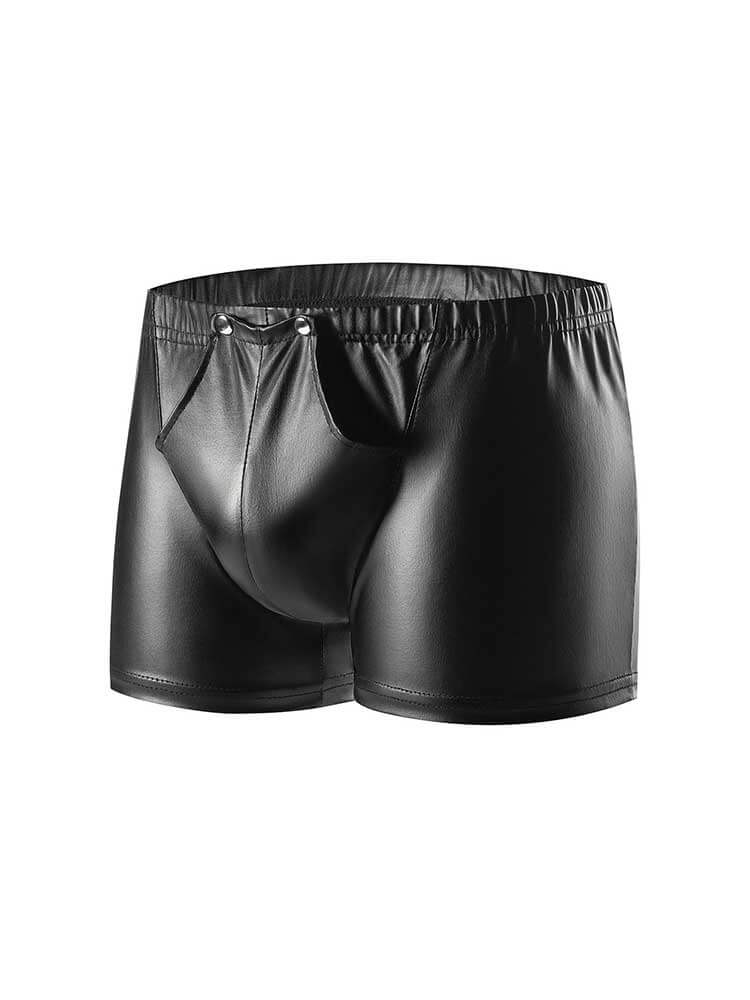 Men's Matte White Zipper PU Leather Boxer Briefs