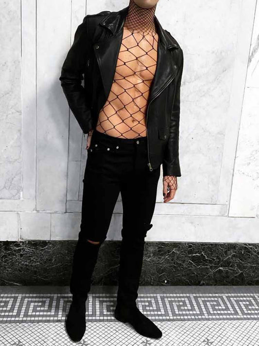 High Neck Long Sleeve Fishnet Bodysuit