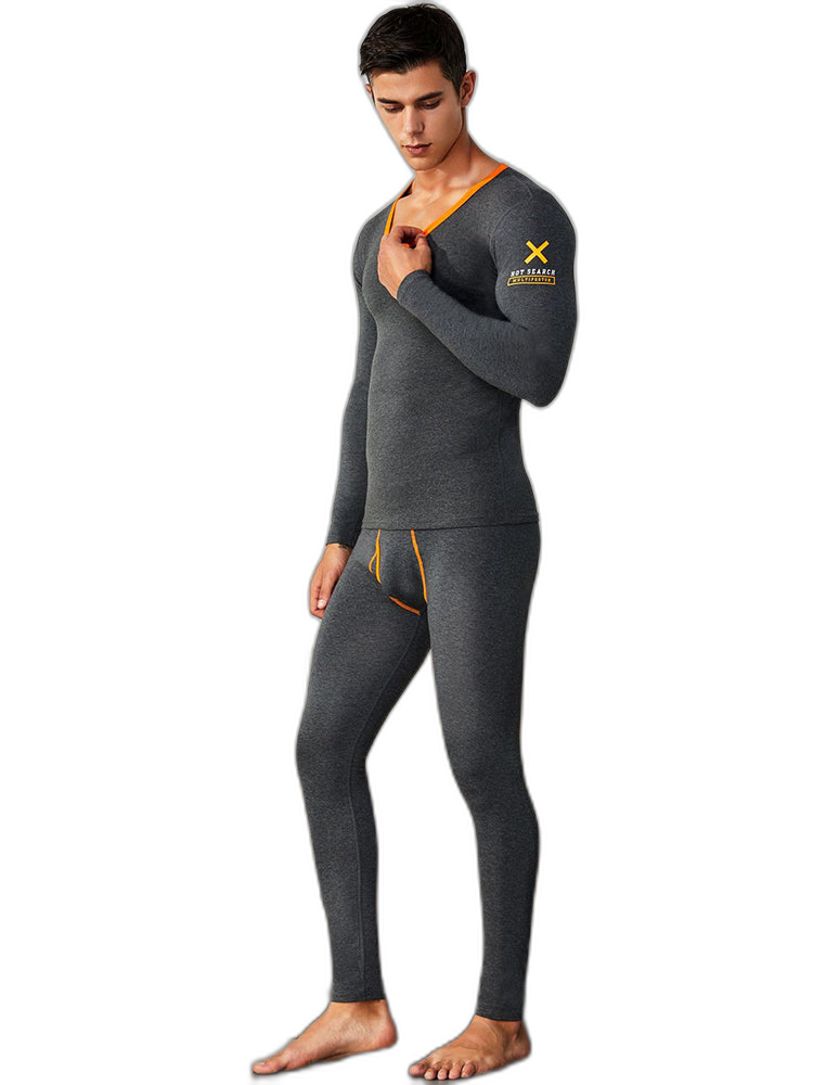 Men's Splicing Lines Cotton Thermal Underwear Set