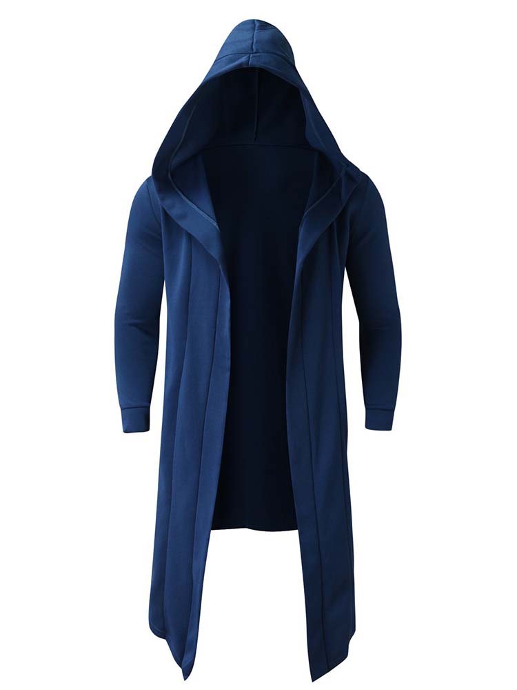 Men's Solid Color Long Hooded Coat