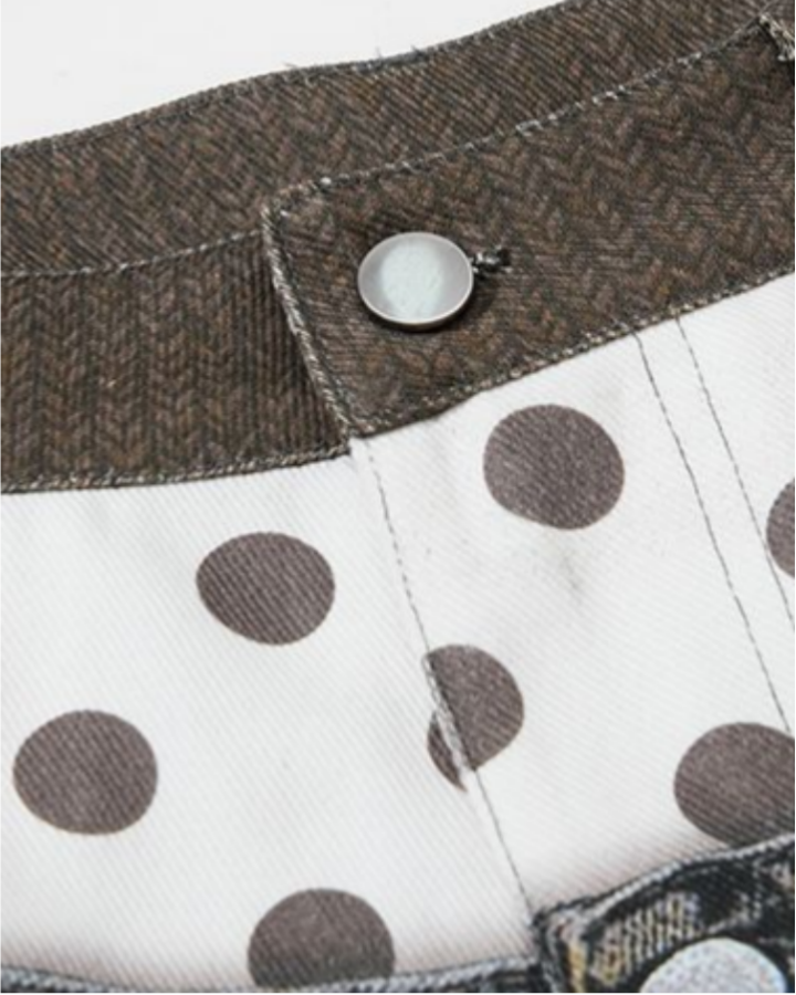 KIIKIO Retro Mixed Denim Polka Shorts