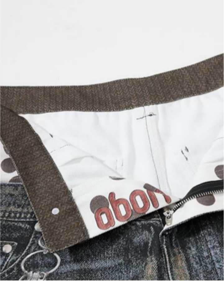 KIIKIO Retro Mixed Denim Polka Shorts