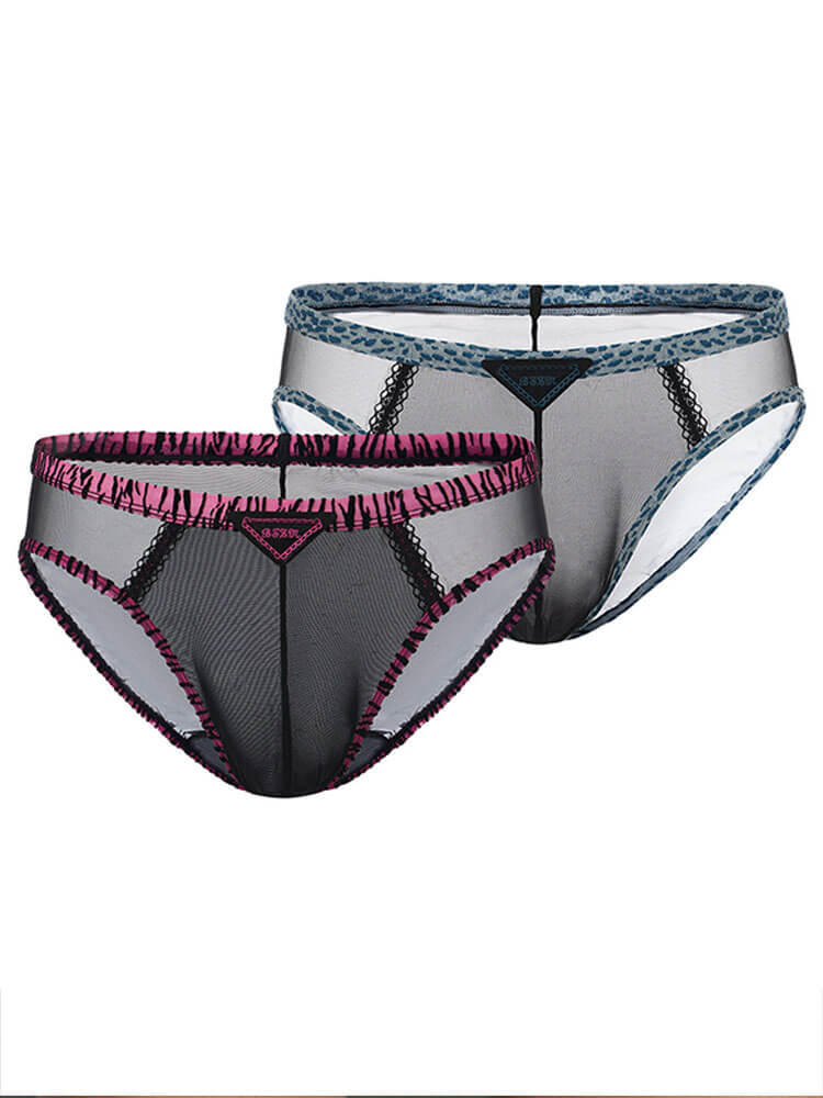 Men's Sexy Animal-Print Trim Mesh Briefs