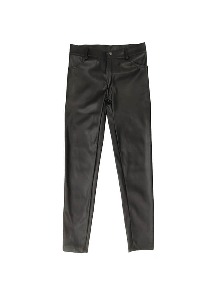 Men's Tight-Fitting Straight-Leg PU Leather Pants