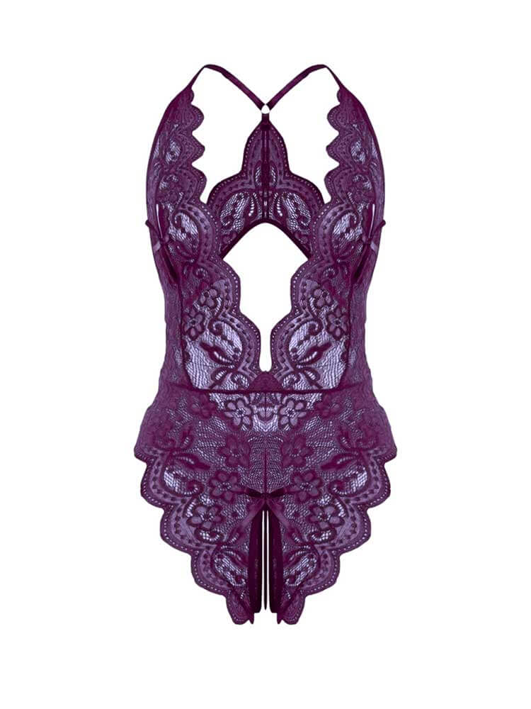 Men's Sexy See-Through Lace Open-Crotch Bodysuit
