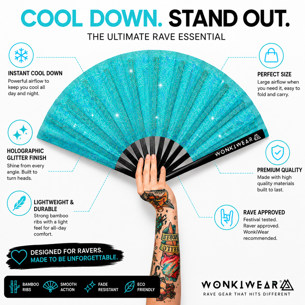 Turquoise Glitter XL Festival Fan