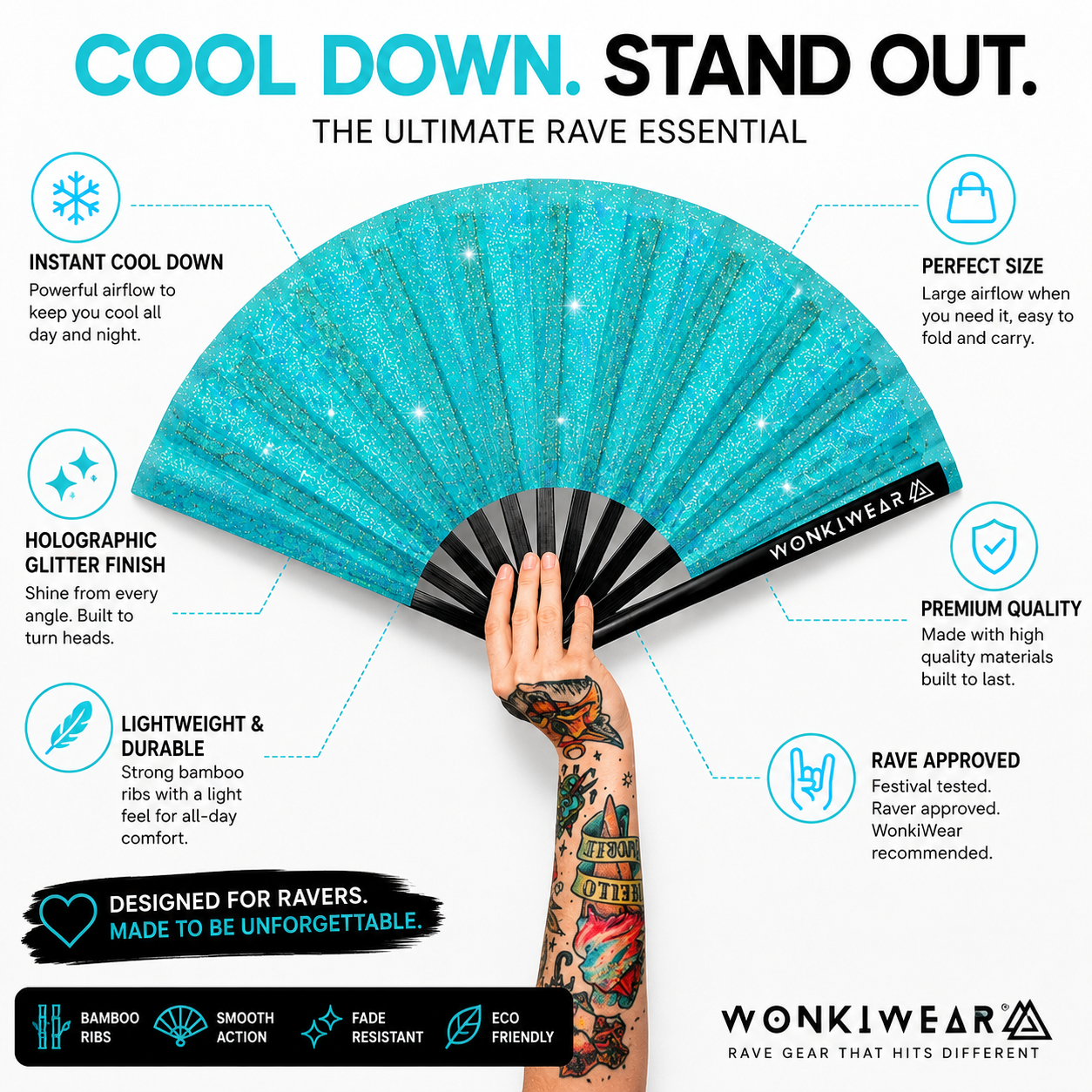 Turquoise Glitter XL Festival Fan