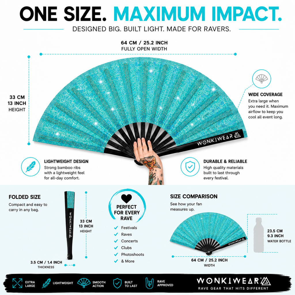 Turquoise Glitter XL Festival Fan