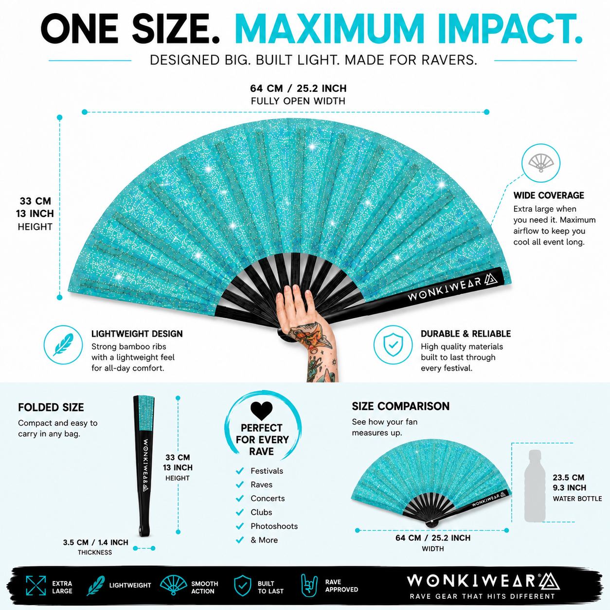 Turquoise Glitter XL Festival Fan