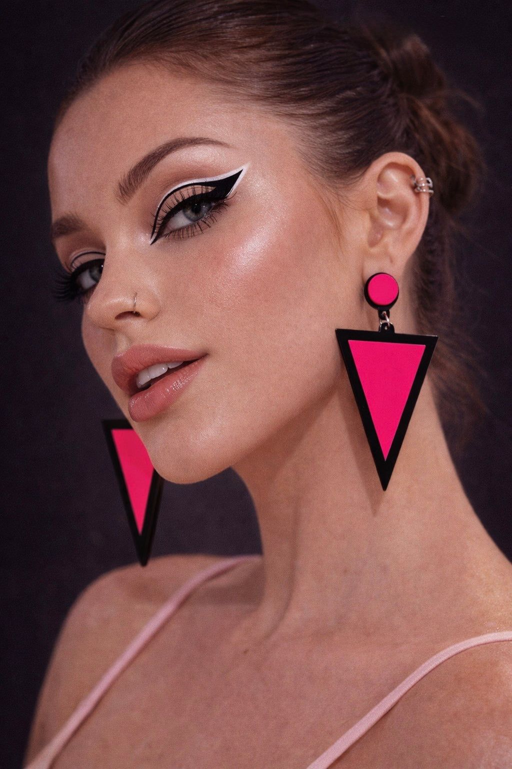 Neon Pink Triangle Drop Earrings