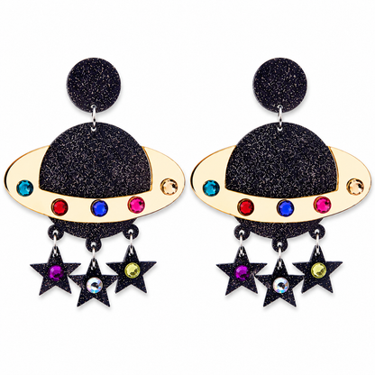 Glitter Planet & Star Drop Earrings