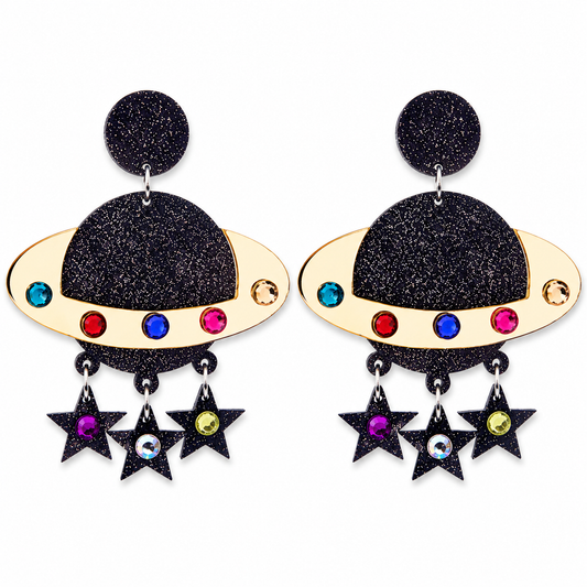 Glitter Planet & Star Drop Earrings
