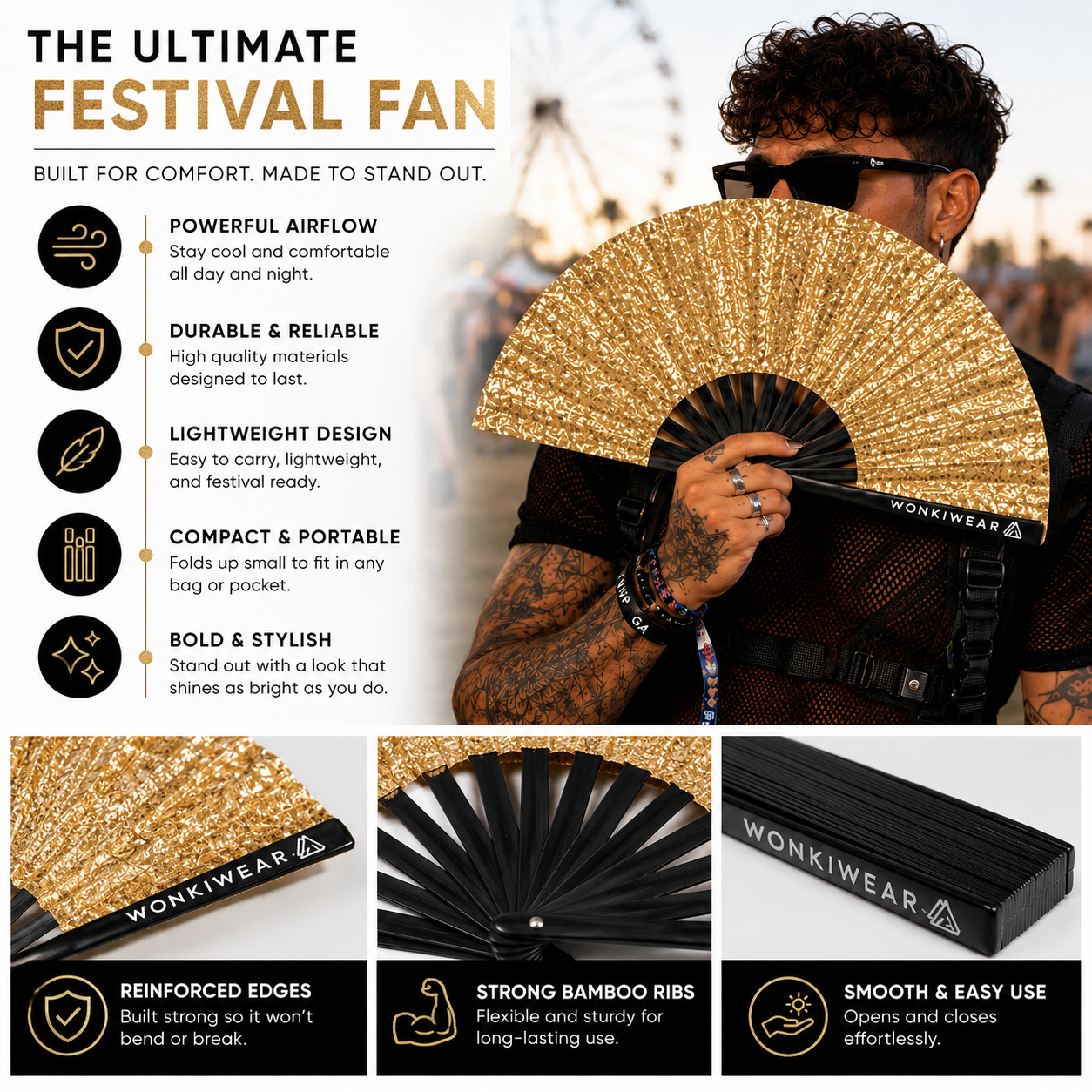 Gold Glitter Fan + Leg Holster Bundle