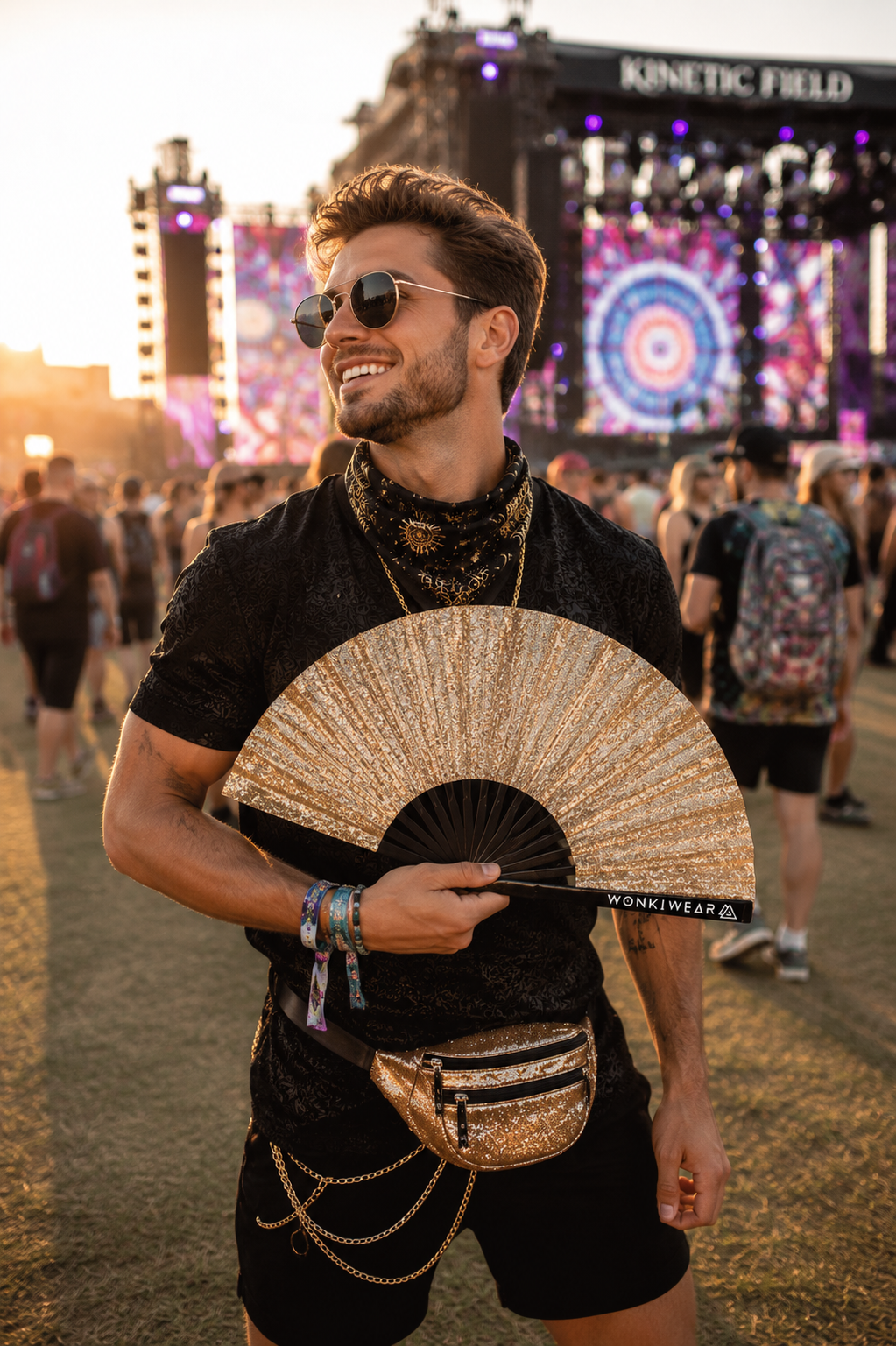 Gold Glitter Fan + Leg Holster Bundle