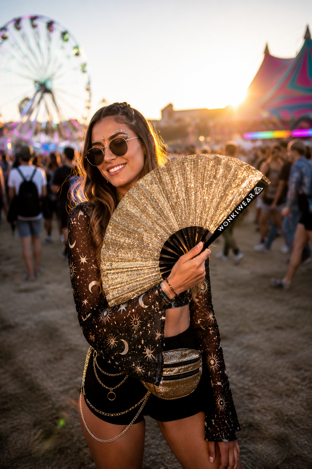 Gold Glitter Fan + Leg Holster Bundle