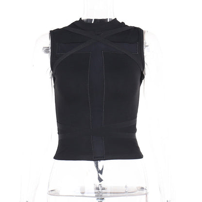 Gothic Cross Lace-Up Sleeveless Top