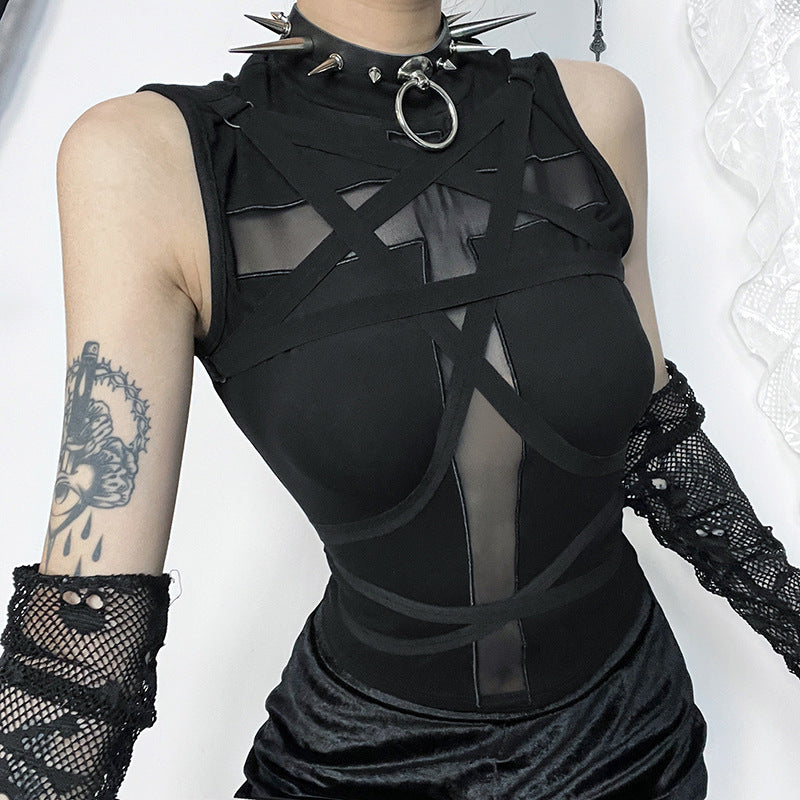 Gothic Cross Lace-Up Sleeveless Top