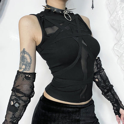 Gothic Cross Lace-Up Sleeveless Top