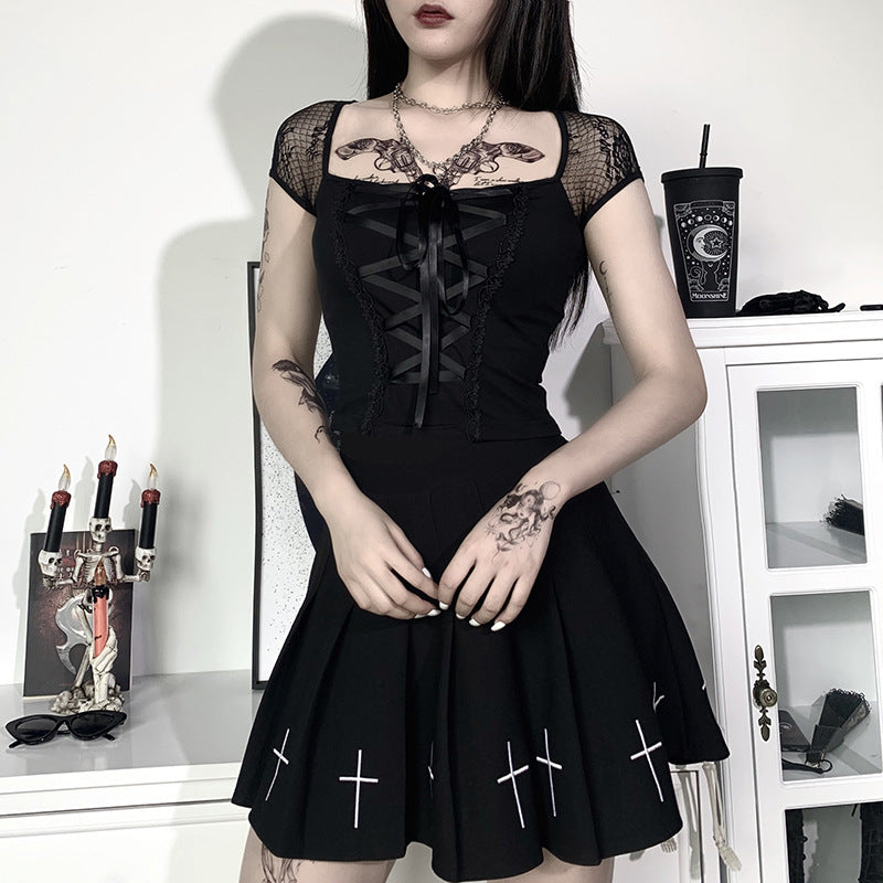 Gothic Lace-Up Crop Top