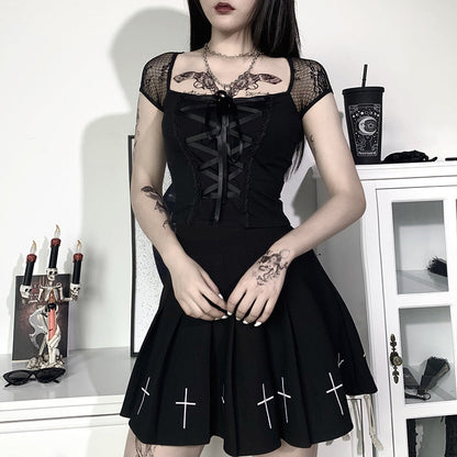 Gothic Lace-Up Crop Top