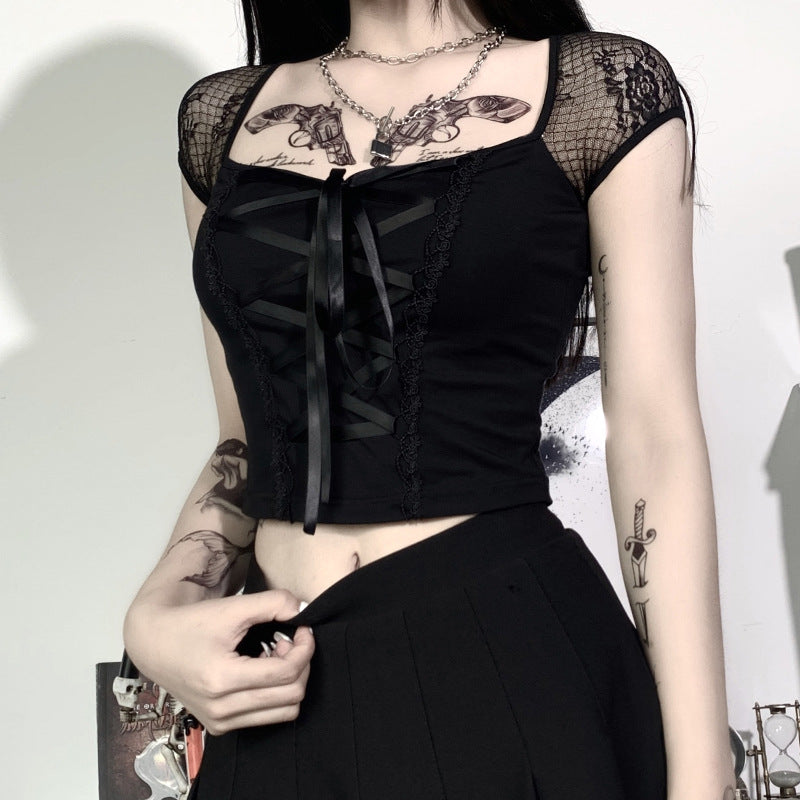 Gothic Lace-Up Crop Top