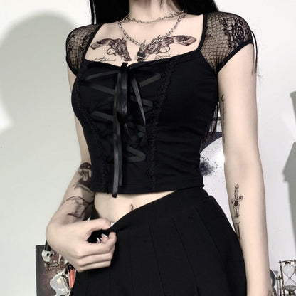 Gothic Lace-Up Crop Top