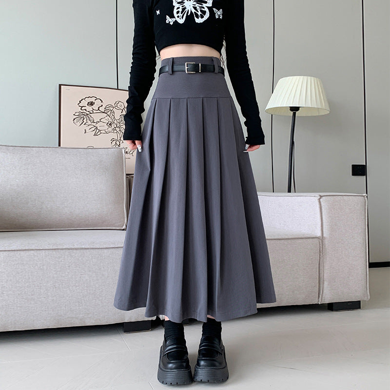Femboy Belt Pleated Midi Skirt
