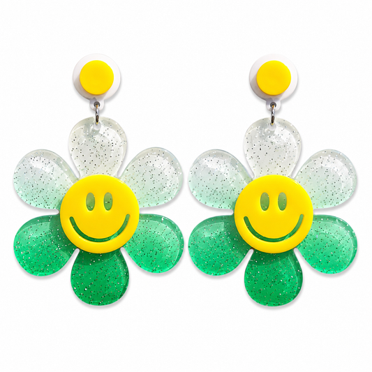 Oversized Green Daisy Drop Earrings