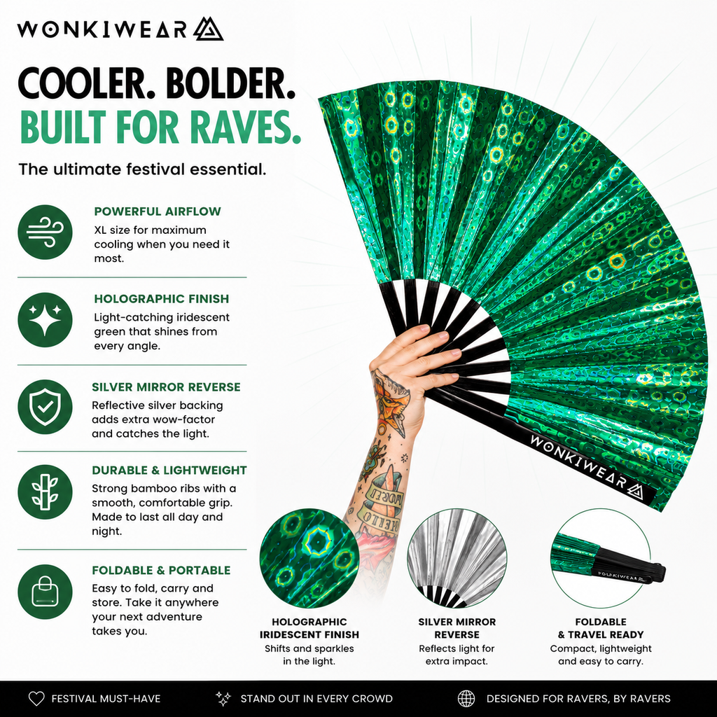 Green Holographic XL Festival Fan