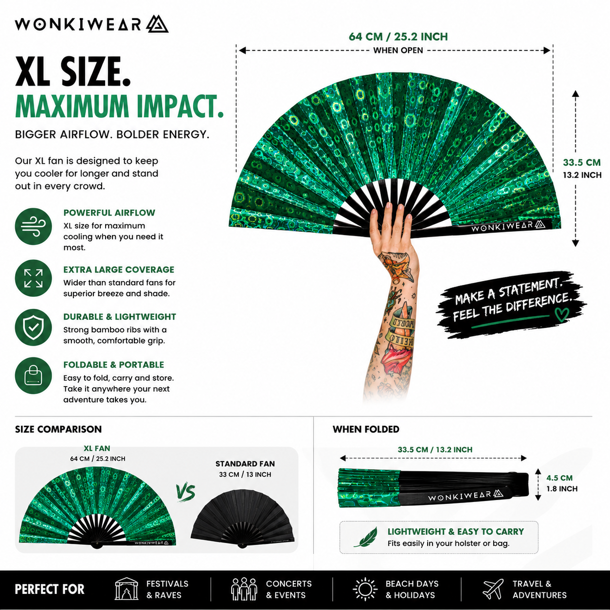 Green Holographic XL Festival Fan